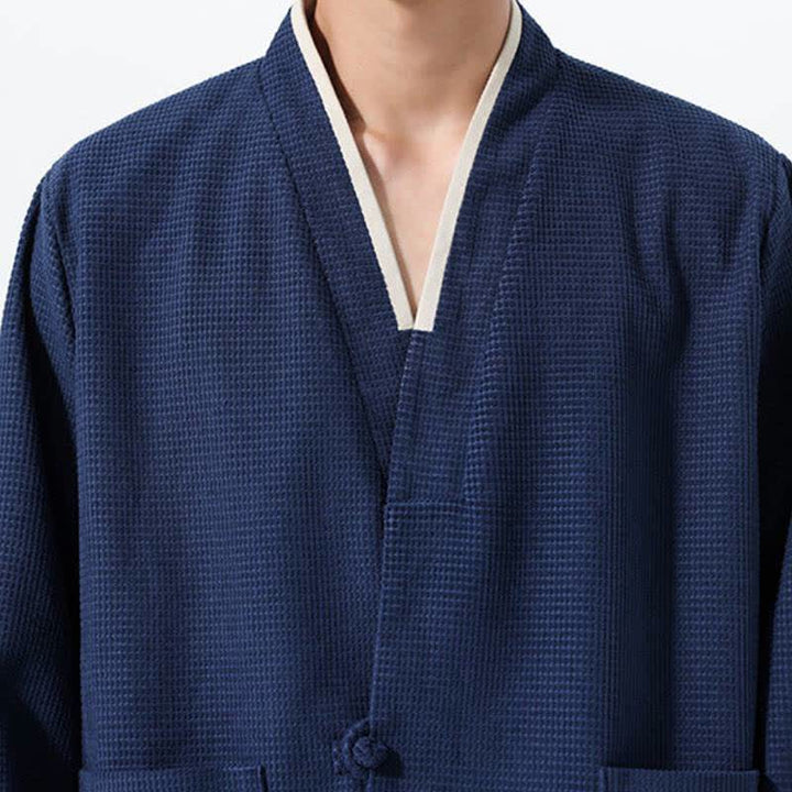 Buddha Stones Veste homme unie à col en V, style Tang, décontractée d'automne, avec poches - image 15
