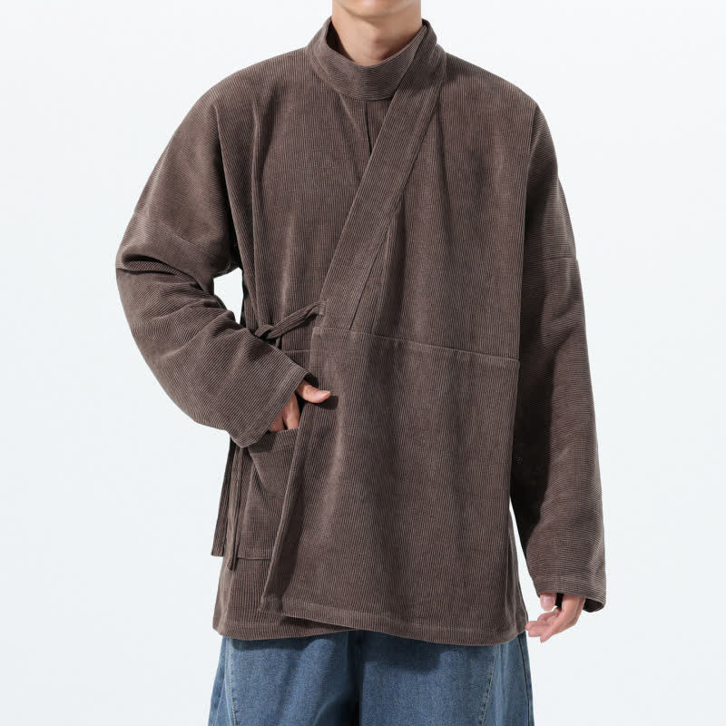 Buddha Stones Kimono homme uni style Tang, col mandarin, avec poche, idéal pour l'automne et l'hiver. - image 1