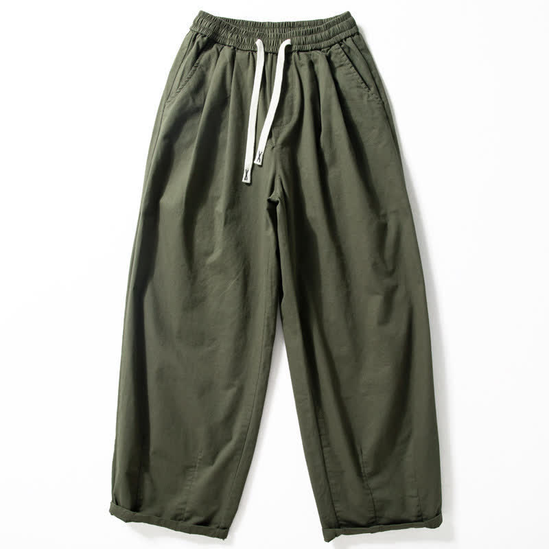Buddha Stones Pantalon droit pour homme, coupe classique printemps-automne, cordon de serrage à la cheville, couleur unie, avec poches - Vert olive foncé - US/UK/AU42，EU52 (3XL) - image 0