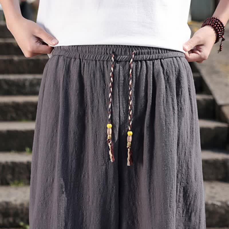 Buddha Stones Pantalon long uni style rétro décontracté printemps automne-été, coupe droite, avec poches - image 8