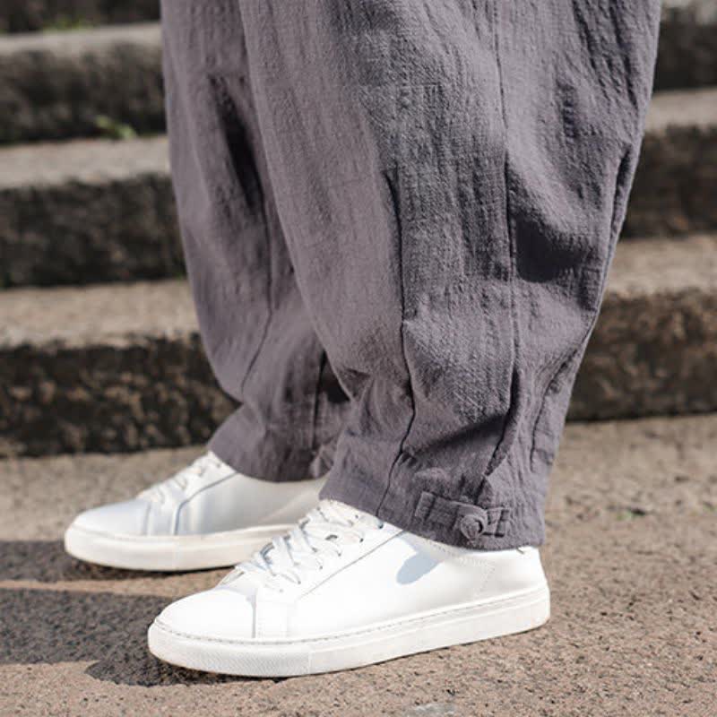 Buddha Stones Pantalon long uni style rétro décontracté printemps automne-été, coupe droite, avec poches - image 10