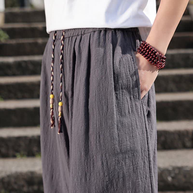 Buddha Stones Pantalon long uni style rétro décontracté printemps automne-été, coupe droite, avec poches - image 9