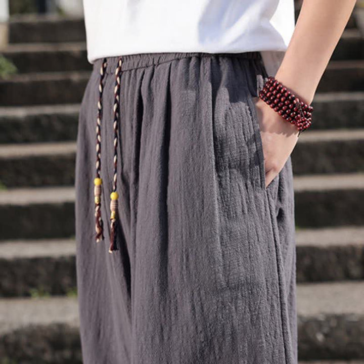 Buddha Stones Pantalon long uni style rétro décontracté printemps automne-été, coupe droite, avec poches - image 9