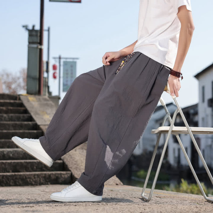 Buddha Stones Pantalon long uni style rétro décontracté printemps automne-été, coupe droite, avec poches - image 7