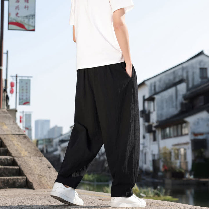 Buddha Stones Pantalon long uni style rétro décontracté printemps automne-été, coupe droite, avec poches - image 15