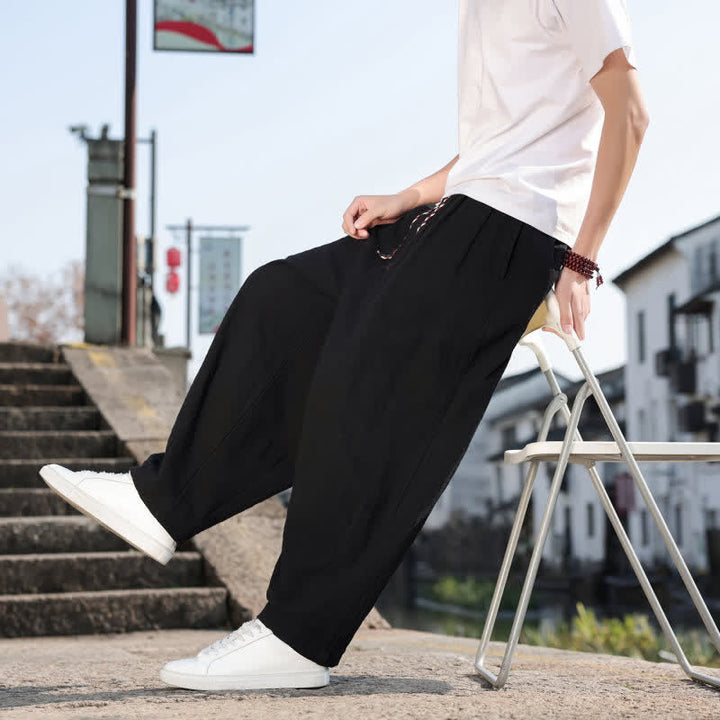 Buddha Stones Pantalon long uni style rétro décontracté printemps automne-été, coupe droite, avec poches - image 18