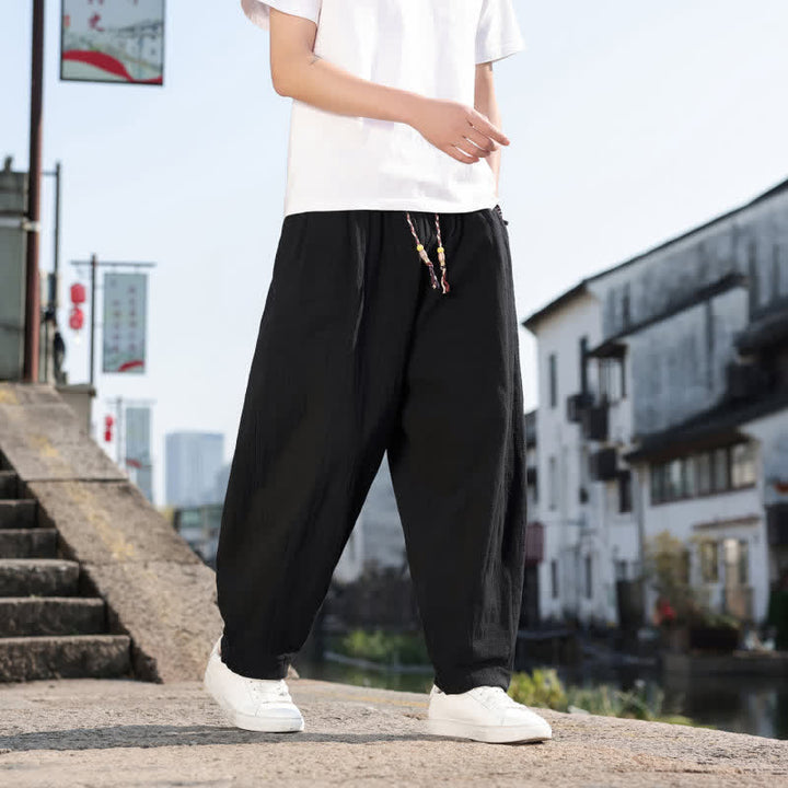 Buddha Stones Pantalon long uni style rétro décontracté printemps automne-été, coupe droite, avec poches - image 16