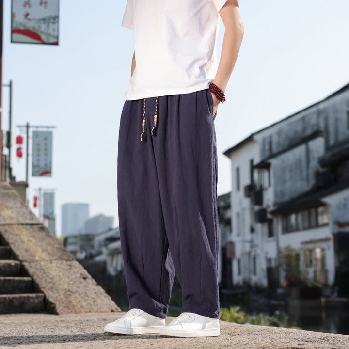Buddha Stones Pantalon long uni style rétro décontracté printemps automne-été, coupe droite, avec poches - image 21