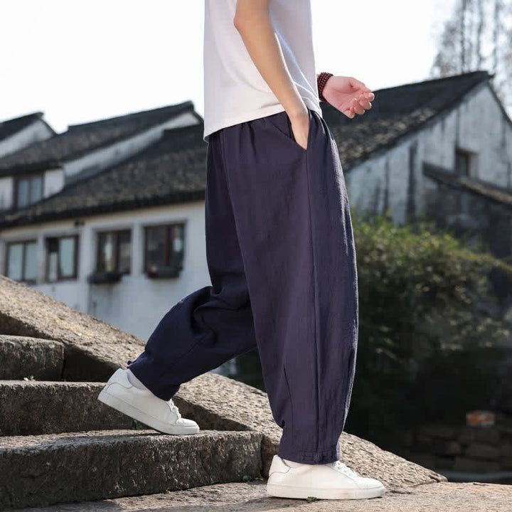 Buddha Stones Pantalon long uni style rétro décontracté printemps automne-été, coupe droite, avec poches - image 22