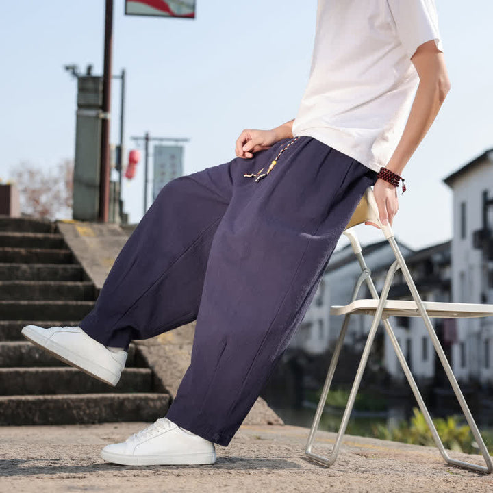 Buddha Stones Pantalon long uni style rétro décontracté printemps automne-été, coupe droite, avec poches - image 26