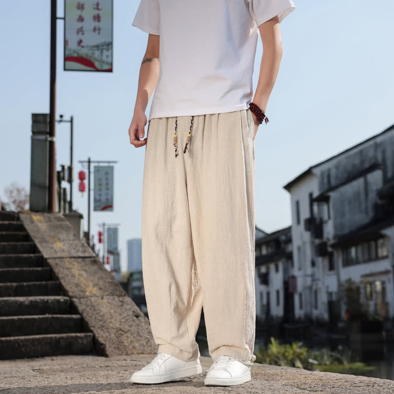 Buddha Stones Pantalon long uni style rétro décontracté printemps automne-été, coupe droite, avec poches - image 29