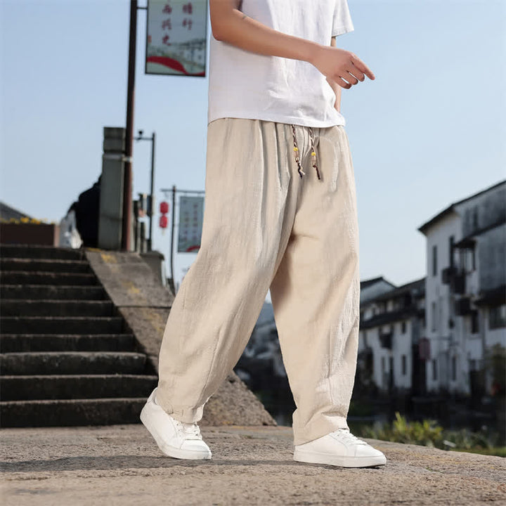 Buddha Stones Pantalon long uni style rétro décontracté printemps automne-été, coupe droite, avec poches - image 28