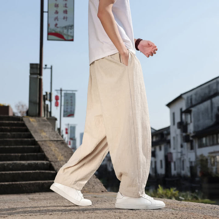 Buddha Stones Pantalon long uni style rétro décontracté printemps automne-été, coupe droite, avec poches - image 30