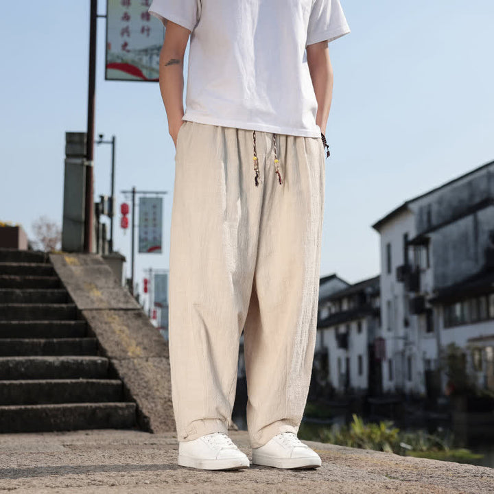 Buddha Stones Pantalon long uni style rétro décontracté printemps automne-été, coupe droite, avec poches - image 31