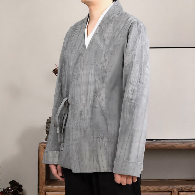 Buddha Stones Kimono homme style Tang minimaliste à cordon de serrage, manches longues, en coton uni, automne-hiver - image 1