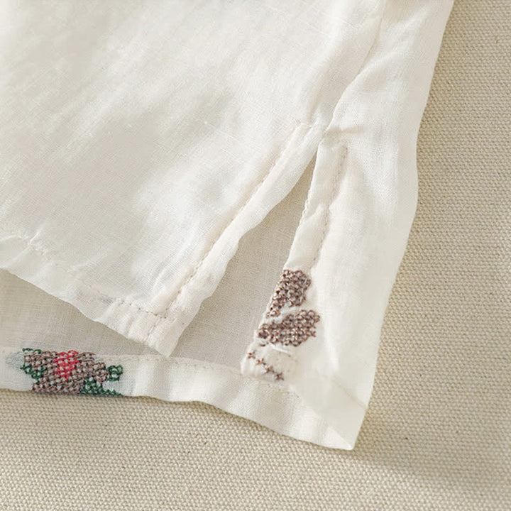 Buddha Stones Chemises à manches courtes pour femmes, style décontracté d'été, brodées de fleurs - image 14