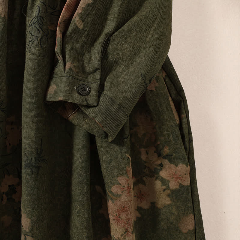 Buddha Stones Robe d'automne élégante à manches longues, boutonnée, à fleurs, style vintage, avec poches - image 5
