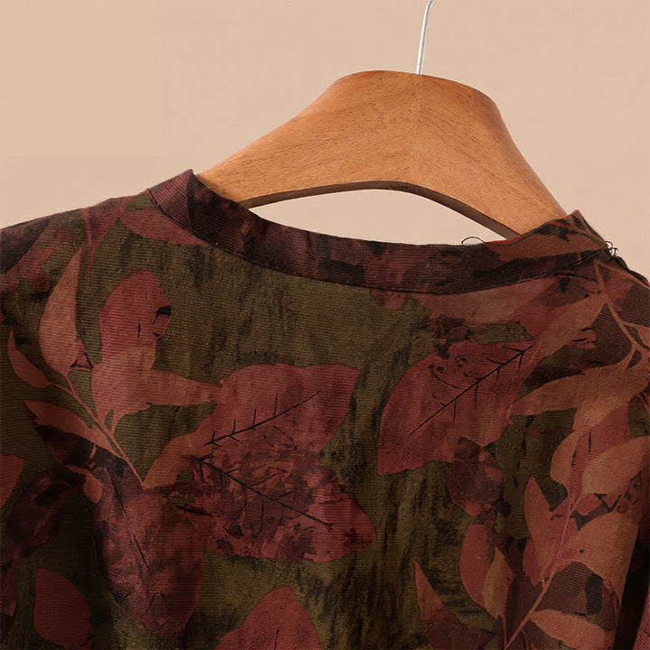 Buddha Stones Robe d'automne élégante à manches longues, boutonnée, à fleurs, style vintage, avec poches - image 10