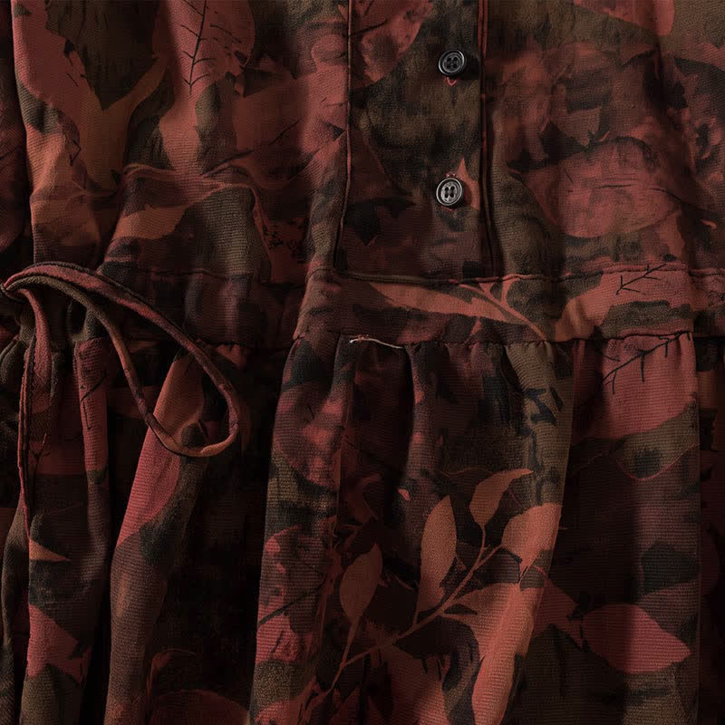Buddha Stones Robe d'automne élégante à manches longues, boutonnée, à fleurs, style vintage, avec poches - image 11