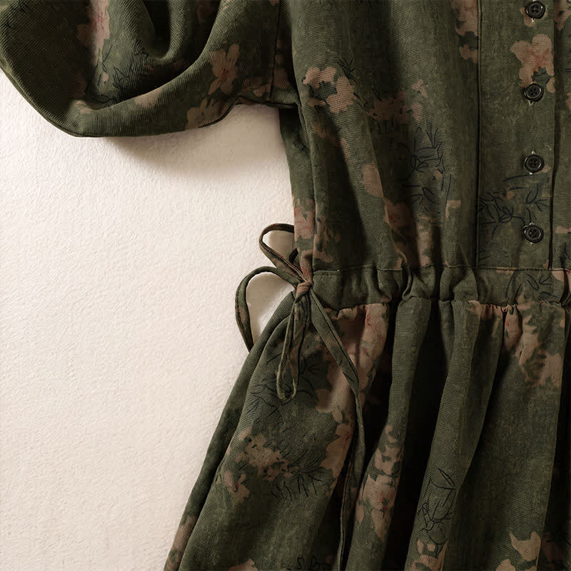 Buddha Stones Robe d'automne élégante à manches longues, boutonnée, à fleurs, style vintage, avec poches - image 3