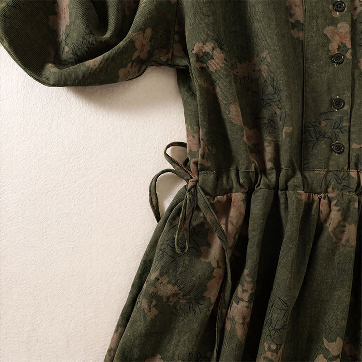 Buddha Stones Robe d'automne élégante à manches longues, boutonnée, à fleurs, style vintage, avec poches - image 3