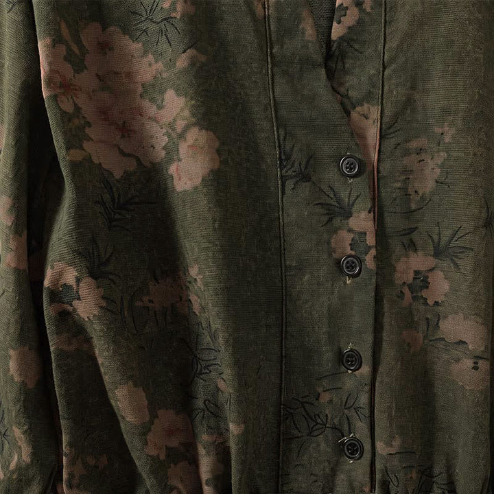 Buddha Stones Robe d'automne élégante à manches longues, boutonnée, à fleurs, style vintage, avec poches - image 2