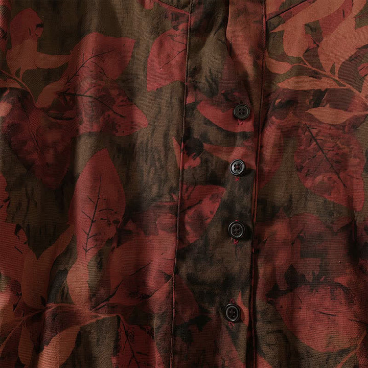 Buddha Stones Robe d'automne élégante à manches longues, boutonnée, à fleurs, style vintage, avec poches - image 12