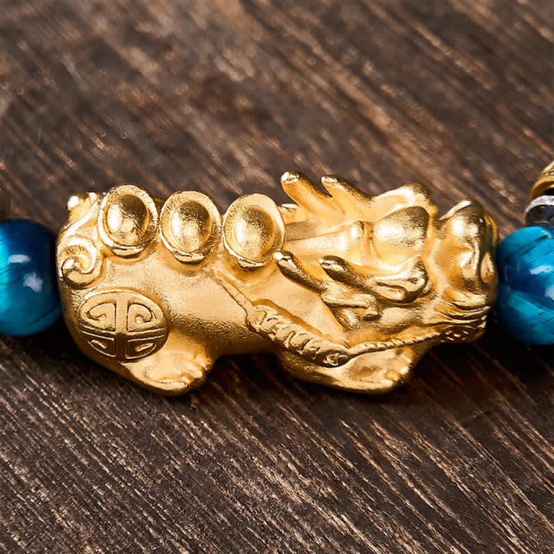 Buddha Stones Bracelet Pi Xiu en perles œil de tigre bleu, symbole de richesse et de courage - image 9
