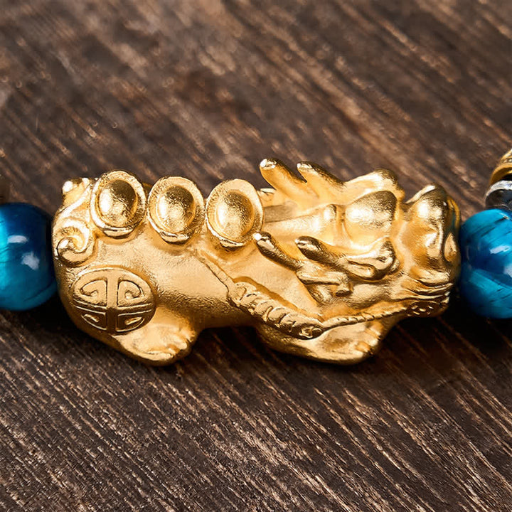 Buddha Stones Bracelet Pi Xiu en perles œil de tigre bleu, symbole de richesse et de courage - image 9