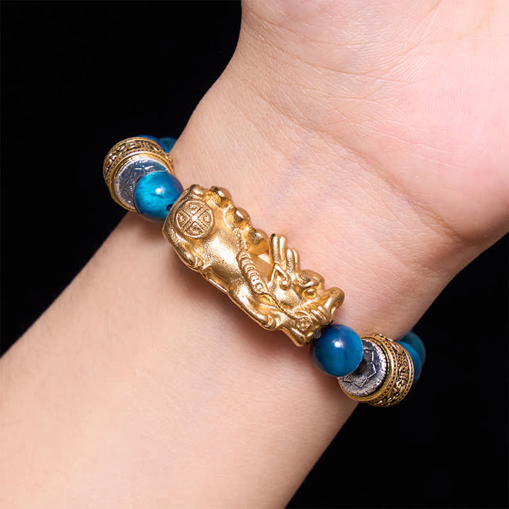Buddha Stones Bracelet Pi Xiu en perles œil de tigre bleu, symbole de richesse et de courage - image 4
