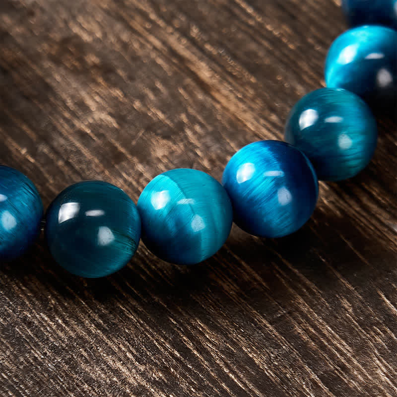 Buddha Stones Bracelet Pi Xiu en perles œil de tigre bleu, symbole de richesse et de courage - image 10