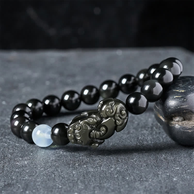 Buddha Stones Bracelet Pi Xiu en obsidienne arc-en-ciel pour la richesse et la transformation positive - Pi Xiu 8 mm (Tour de poignet : 15-16 cm) - image 11