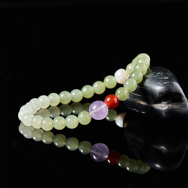 Buddha Stones Bracelet porte-bonheur en jade Hetian naturel à perles rondes dégradées - image 3