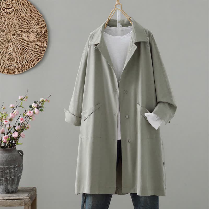 Veste femme légère et unie à boutons, style minimaliste et décontracté, avec poches, idéale Buddha Stones le printemps et l'automne. - Vert foncé - US12, UK/AU16, EU44 (2XL) - image 0