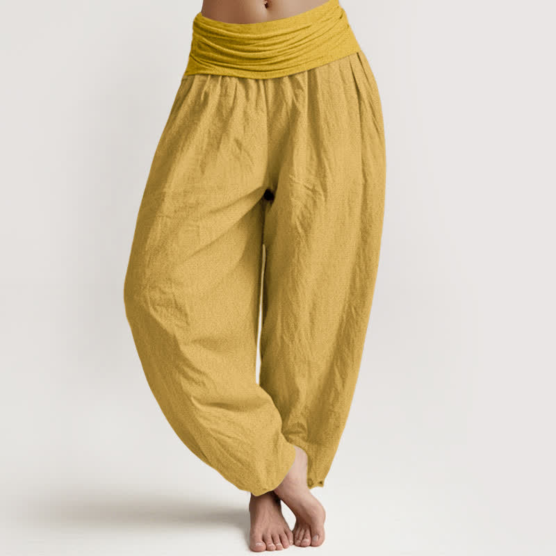 Pantalon sarouel taille élastique en pur coton pour femme Buddha Stones Goldenrod - verge d'or - US16，UK/AU20，EU48 (3XL) - image 0