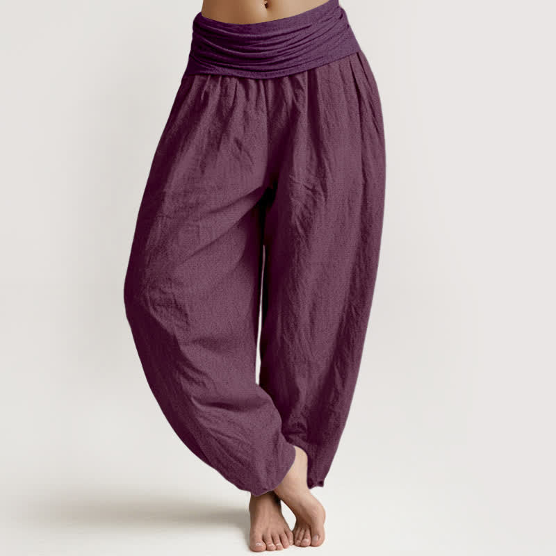 Pantalon sarouel taille élastique en pur coton violet Buddha Stones pour femme - Violet - US16，UK/AU20，EU48 (3XL) - image 0