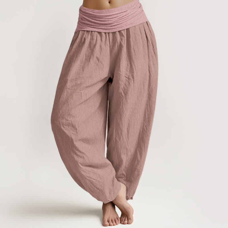 Pantalon sarouel taille élastique en pur coton rose clair Buddha Stones pour femme - Rose clair - US16，UK/AU20，EU48 (3XL) - image 0