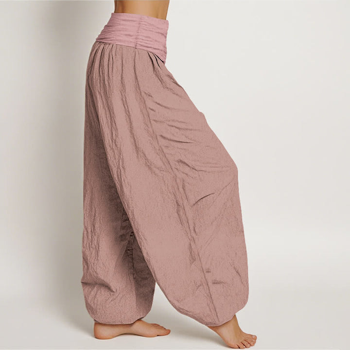 Pantalon sarouel taille élastique en pur coton rose clair Buddha Stones pour femme - image 2