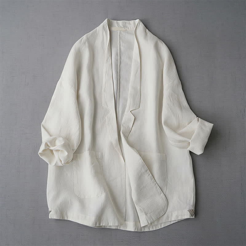 Buddha Stones Veste femme unie, minimaliste et décontractée, idéale pour le printemps et l'automne, avec poches - Blanc - US6, UK/AU10, EU38 (XL) - image 0