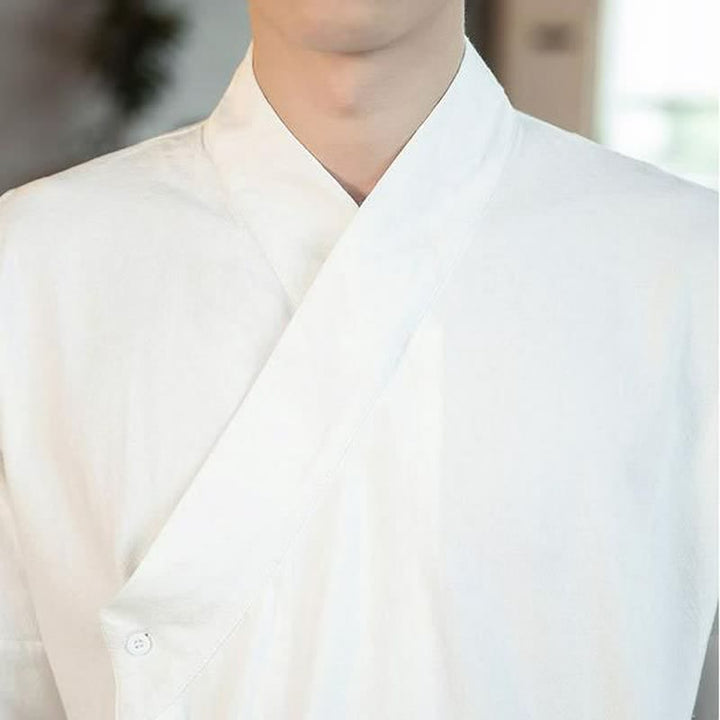 Buddha Stones Chemises à manches longues pour hommes, style Tang minimaliste automne, col mandarin uni - image 15