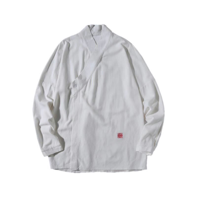 Buddha Stones Chemises à manches longues pour hommes, style Tang minimaliste automne, col mandarin uni - image 19