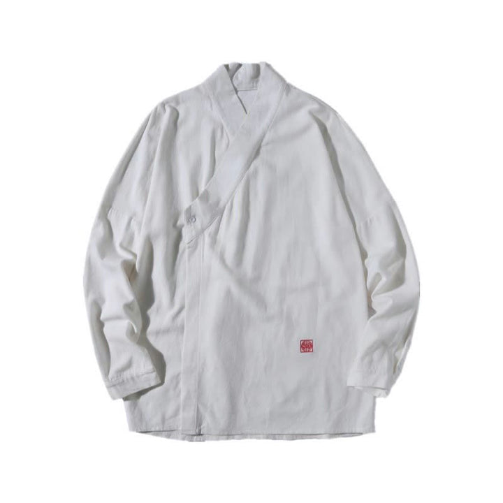 Buddha Stones Chemises à manches longues pour hommes, style Tang minimaliste automne, col mandarin uni - image 19