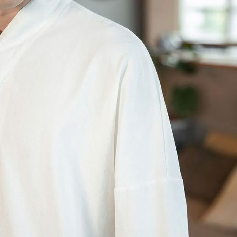 Buddha Stones Chemises à manches longues pour hommes, style Tang minimaliste automne, col mandarin uni - image 16