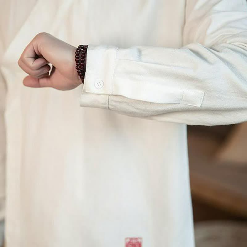 Buddha Stones Chemises à manches longues pour hommes, style Tang minimaliste automne, col mandarin uni - image 17