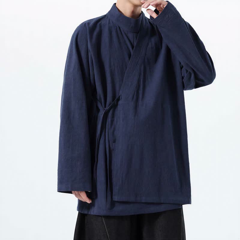 Buddha Stones Kimono homme décontracté automne-hiver style Tang, col mandarin, coton uni, manches longues - image 1