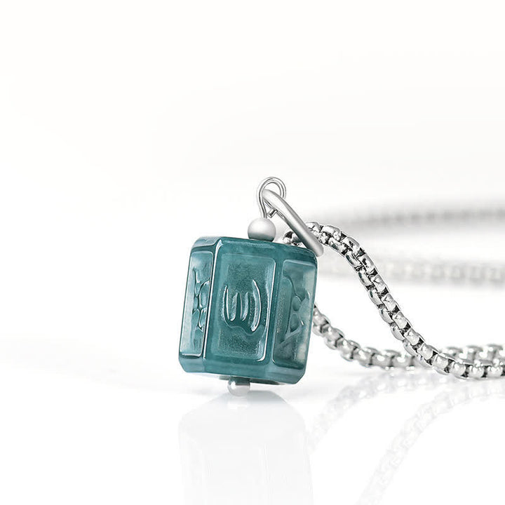 Buddha Stones Collier pendentif carré Jade Om Mani Padme Hum Sagesse - Om Mani Padme Hum (Amour ♥ Sagesse) - Chaîne en acier titane - image 0