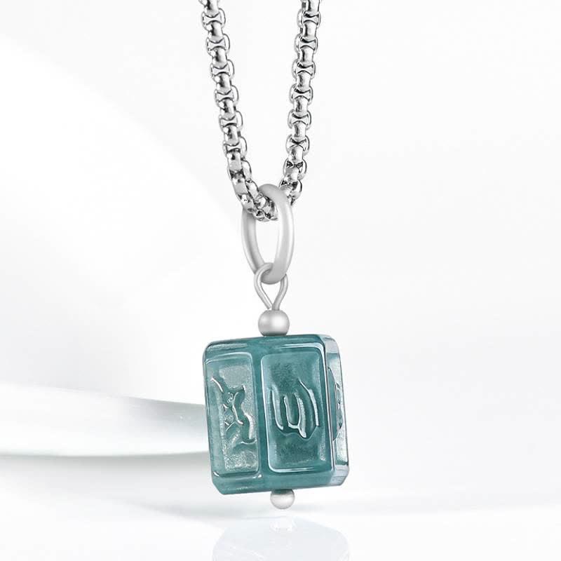 Buddha Stones Collier pendentif carré Jade Om Mani Padme Hum Sagesse - image 1