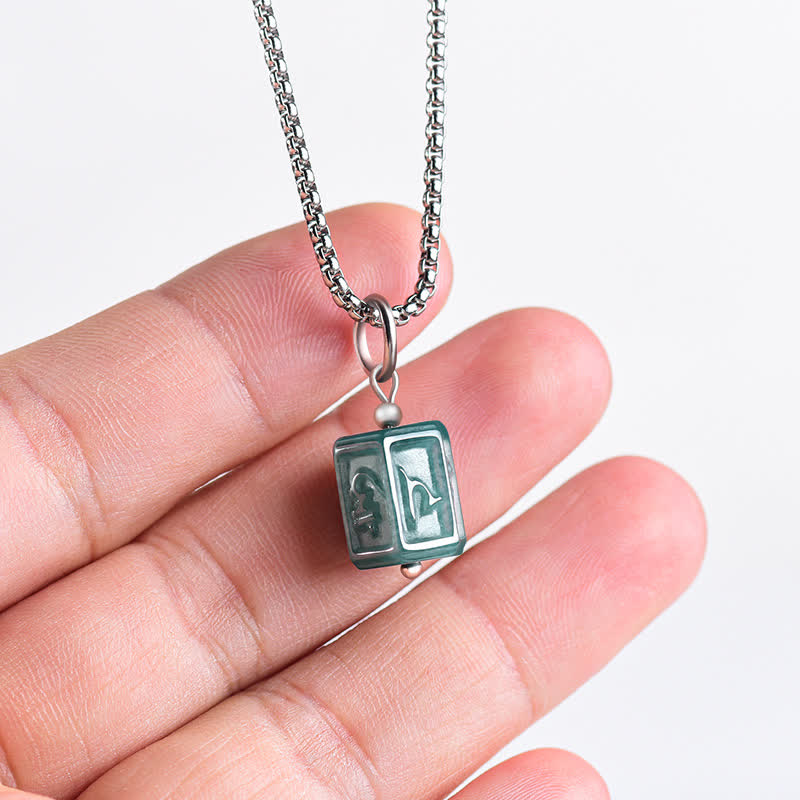 Buddha Stones Collier pendentif carré Jade Om Mani Padme Hum Sagesse - image 4