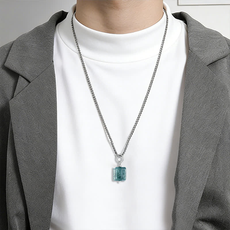 Buddha Stones Collier pendentif carré Jade Om Mani Padme Hum Sagesse - image 7