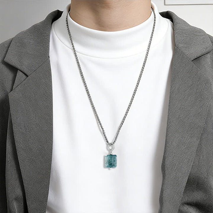 Buddha Stones Collier pendentif carré Jade Om Mani Padme Hum Sagesse - image 7